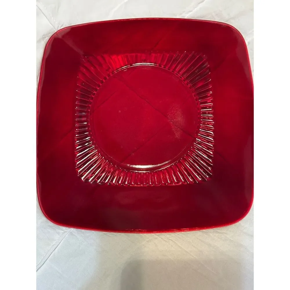 Vintage Anchor Hocking Royal Ruby Charm 4 place Set Square LIKE NEW 50's-60's